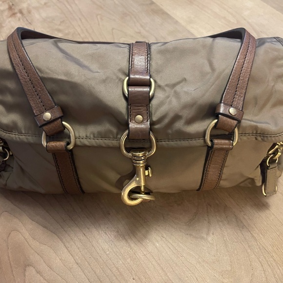 Miu Miu Handbags - MIU MIU Khaki Pattina nylon handbag with leather trim.